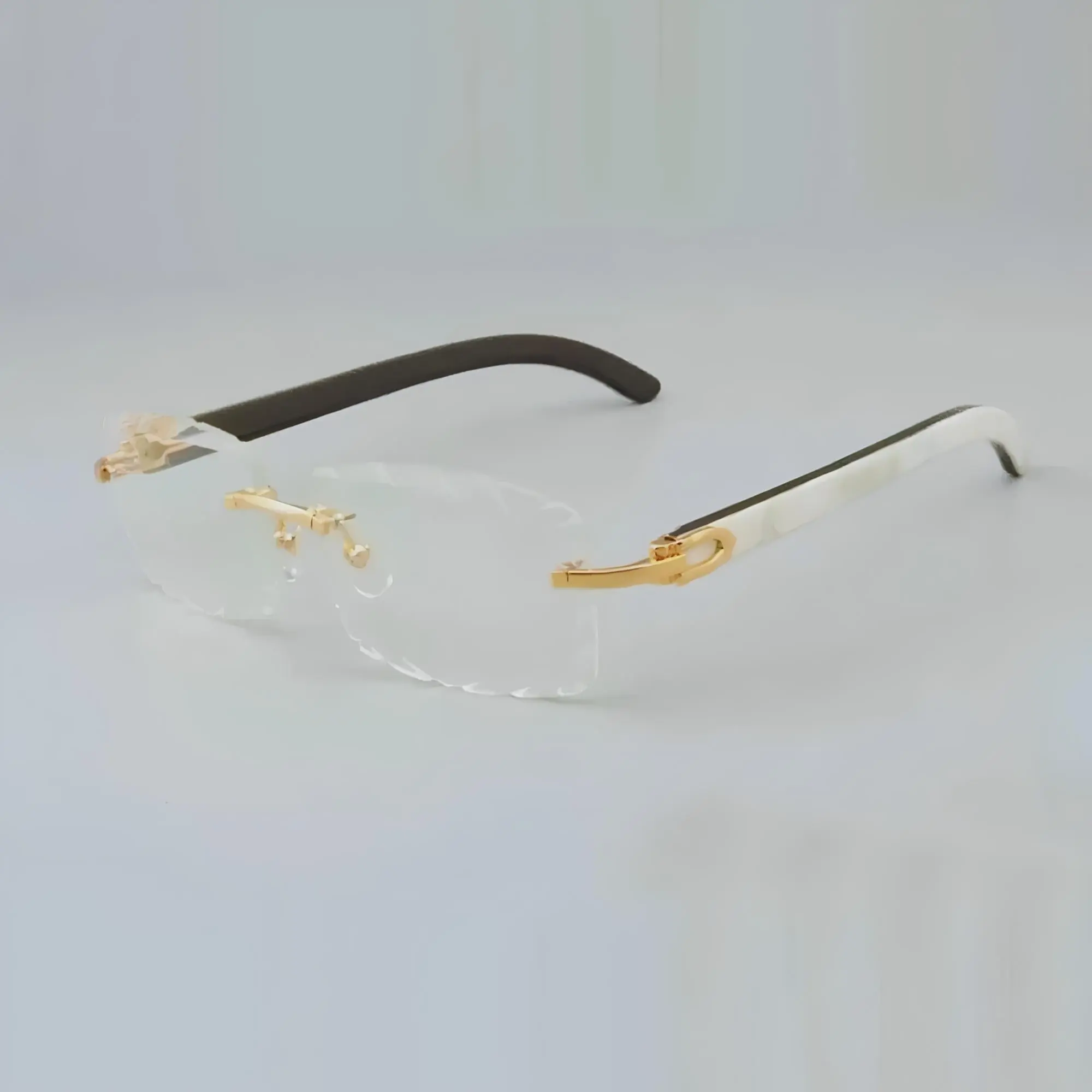 White Textured Buffs Clear Diamond Cut Sunglasses