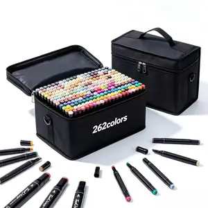 KIDGENIUS Dual Tip Alcohol Markers 262/168/120 Permanent Quick Dry Markers with Carrying Pouch for Wood Rock Canvas Ceramic Metal Glass Color Art Materials summervibes Double-End Fine & Broad Tips for Precision & Coverage - Colorless Blender Pen summerwin