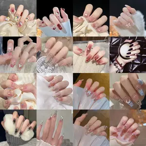 20 pairs of pure handmade wearable nails with fashionable and high-end texture, shiny surface, multi-color nail art, and fake nails
