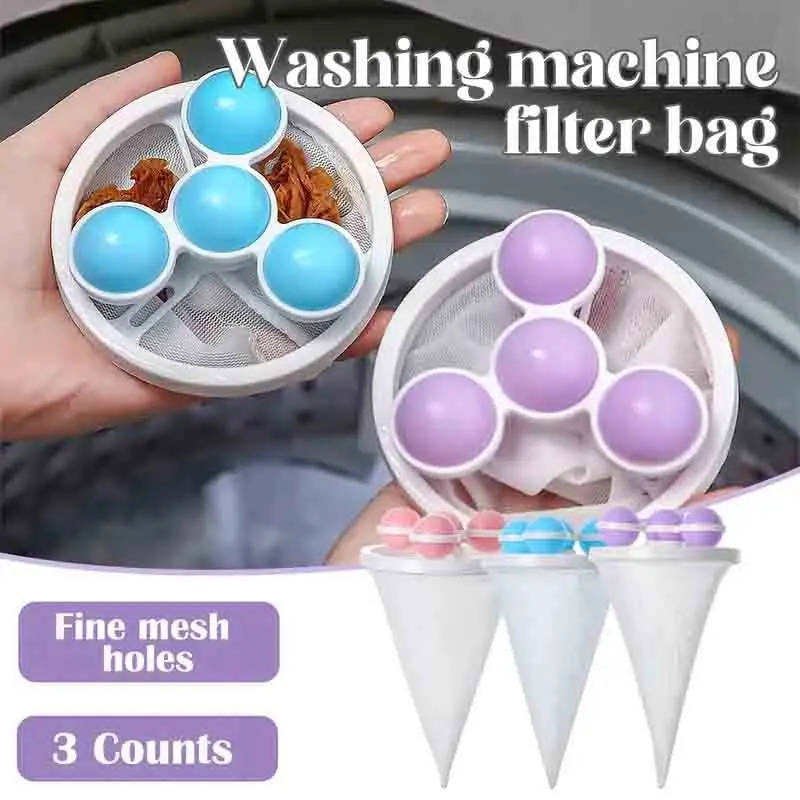 Qrd 3 Counts Washing Machine Fine Mesh Filter Bag Accessories, Reusable Floating Hair Filter for Laundry Washer, Cotton Material, Ideal for Home Use