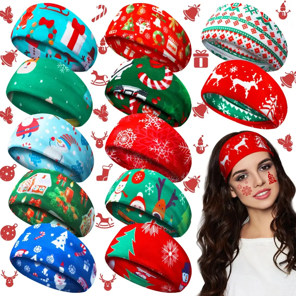 Christmas Headband Sweatbands for Women,Fashion Printed Elastic Sweatbands for Yoga & Fitness, Absorbent Stretchy Hair Band, Sweat Absorbing Headband for Exercise, Party, Holiday.