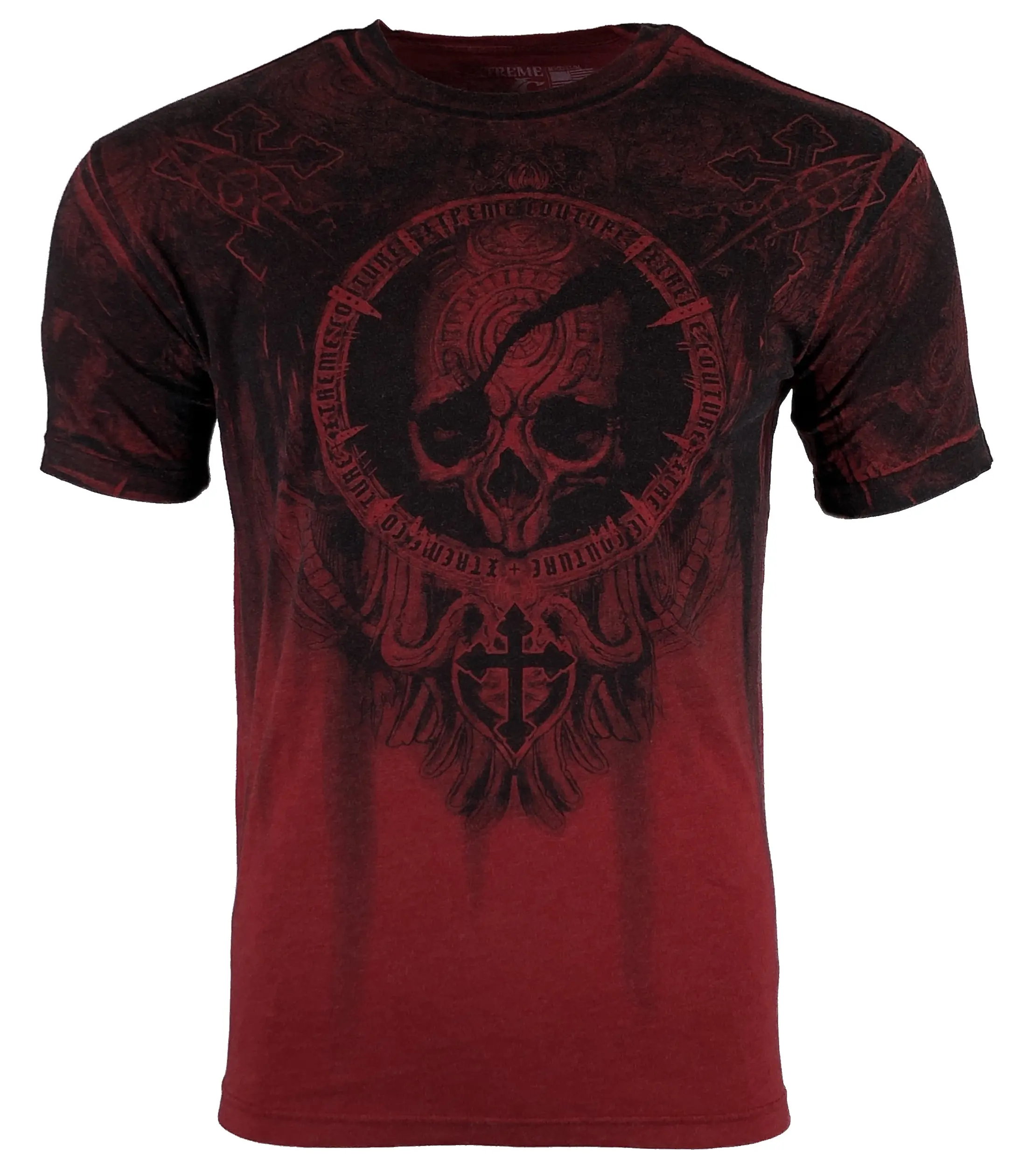 XTREME COUTURE Men's Round Neck Short-Sleeve Cotton T-Shirt - Shadow Walker Red Biker Skull Print, Casual Menswear, S-5XL, Streetwear, Tops, Tshirt, Crew Neck, Fitted Cut, Gothic, Biker Gothic, Printed Front-Back