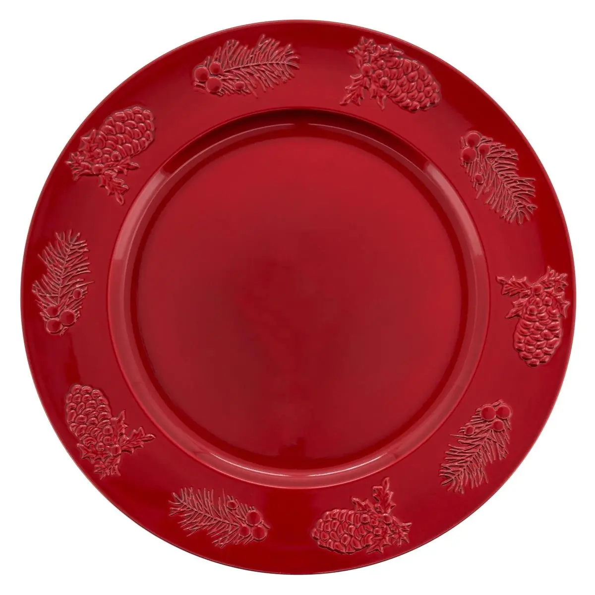 SARO Stylish Charger Plates with Holly Berry Motif - 4-Piece Set for Table Setting