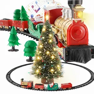 Electric Christmas Train Set with Santa Claus – Glowing Lights & Music, Fun Holiday Decoration Toy for Kids