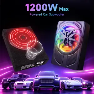 8"/10" Powered Car Subwoofer, 12V Slim Under-Seat Amplifier with RGB Lights & Remote Control for Cars Trucks MPV SUVs Sedans Vehicle