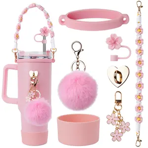 40oz Stainless Steel Tumbler Vacuum Insulated Cup Accessories 7-Piece Set  for Various, Water Bottles and Thermos Flasks - Fun Accessories for Girls with Stretch Lids, Fun Gifts
