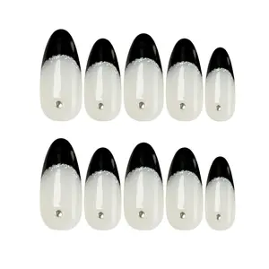 Black minimalist French style nails gel x set VIVID STELLA nail press nails