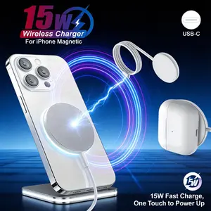 Apple Magnetic Wireless Charger 15W Fast Charge | Ultra-Thin Aluminum Alloy | Compatible with iPhone 17/16/15/14/13/12 Pro Max & All Series | AirPods Pro/3/2 | Earphones Fast Charge Pad | Perfect Birthday/Festival Gift