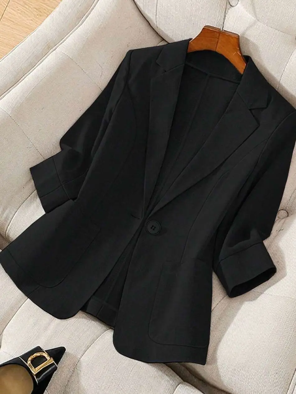 Solid Color Notched Collar Single-Breasted Pocket Minimalist Blazer