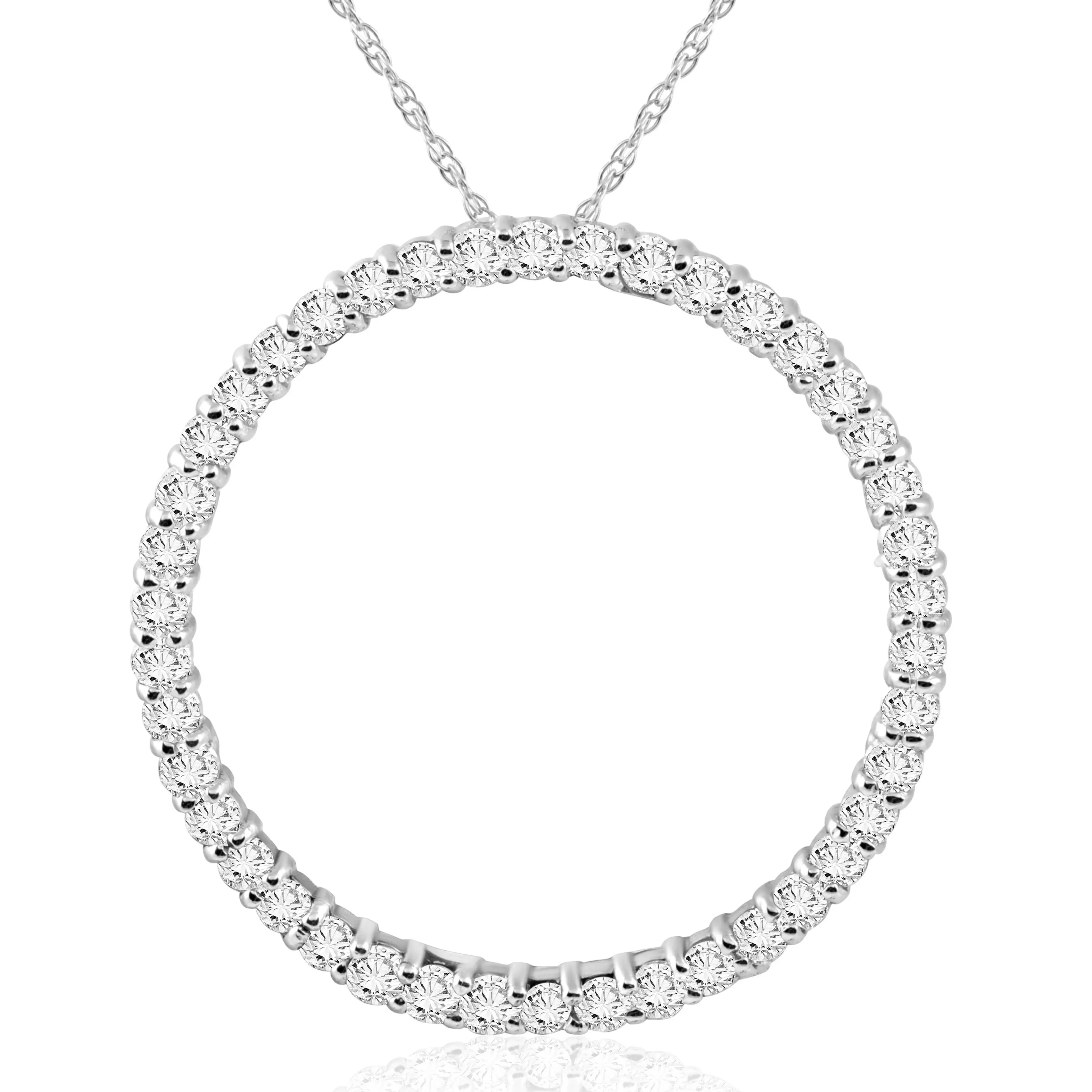 1Ct Circle Diamond Pendant White Gold Necklace Lab Grown
