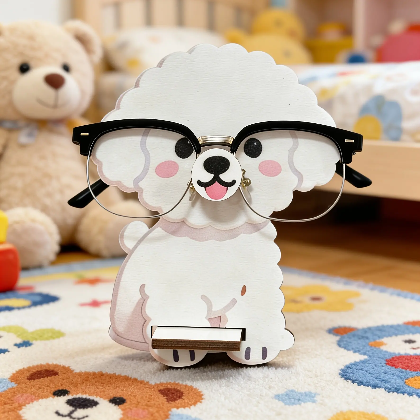 Wooden Cute White Bichon Dog Glasses Frame - Wooden glasses display rack, cute white Bichon dog shaped desktop storage rack, Glasses Organizer, Eyeglasses Holder, Eye Glasses Holders, suitable for bedside tables, home offices