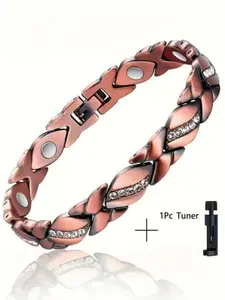 Women's Pure Copper Aesthetic Bracelet, Strong Magnetic Therapy Bracelet with 3500 Gauss Magnet, Valentine's Day Jewelry Gift, Size Adjustable Tool Included