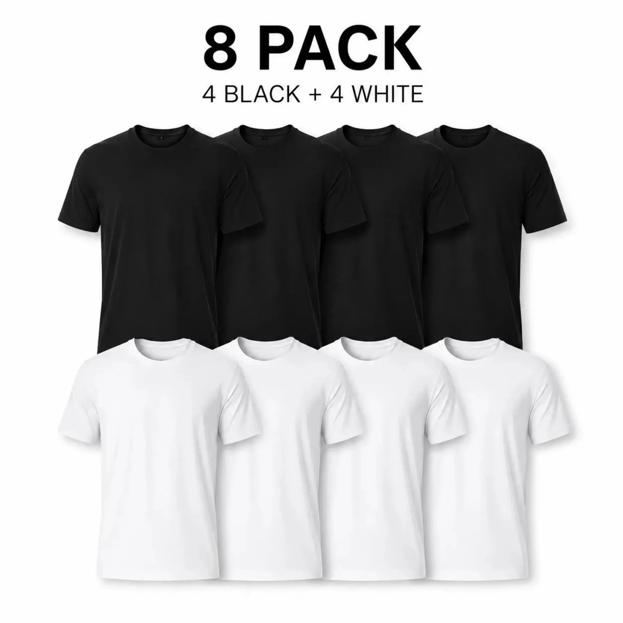 Essential 8-Pack $29.99 Men's T-Shirts, Cotton Blend Crew Neck Tees in 4 Black & 4 White, Plain Short Sleeve Comfy Athletic Undershirts for Casual Wear,oversize tee, Unisex Menswear Top Womenswear Streetwear Tshirt,back to school,back to school shopping