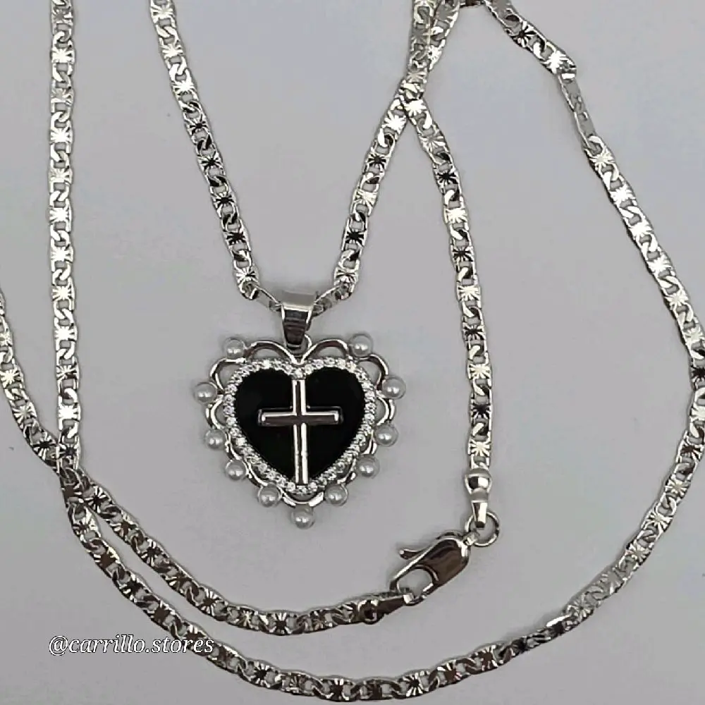Heart with cross fancy chain gold-plated stainless steel color 24"inches fashion design Cubanchain