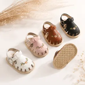 Baby Girls' Closed-Toe Soft-Soled Embroidery Beginner Walking Sandals for Infants (0-18M) - Ideal for Daily & Summer Outings