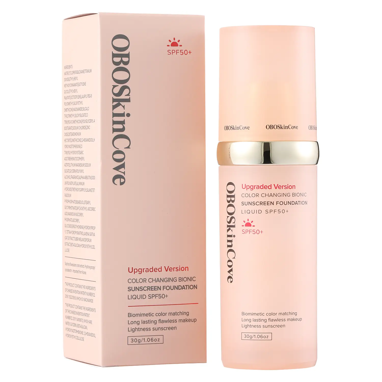 OBOSkincove Flawless Foundation - Water Proof & Hydrating Makeup Products with SPF 15 Sun Protection, Skin Tone-Adapting Full Blemish Coverage for All Skin Types, Long-Lasting, Medium Shade