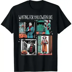 [100%25 Cotton] Spooky Halloween Waiting Game With Jack O Lantern Decor T-Shirt