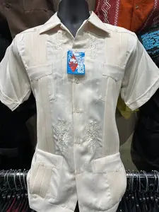 Copacabana Men's Guayabera Short Sleeve Beige Polyester