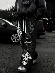 Unisex Straight Leg Pants Gothic Style Graphic Print, Casual Trendy Summer Wear, Loose-Fitting Street Fashion Clothing