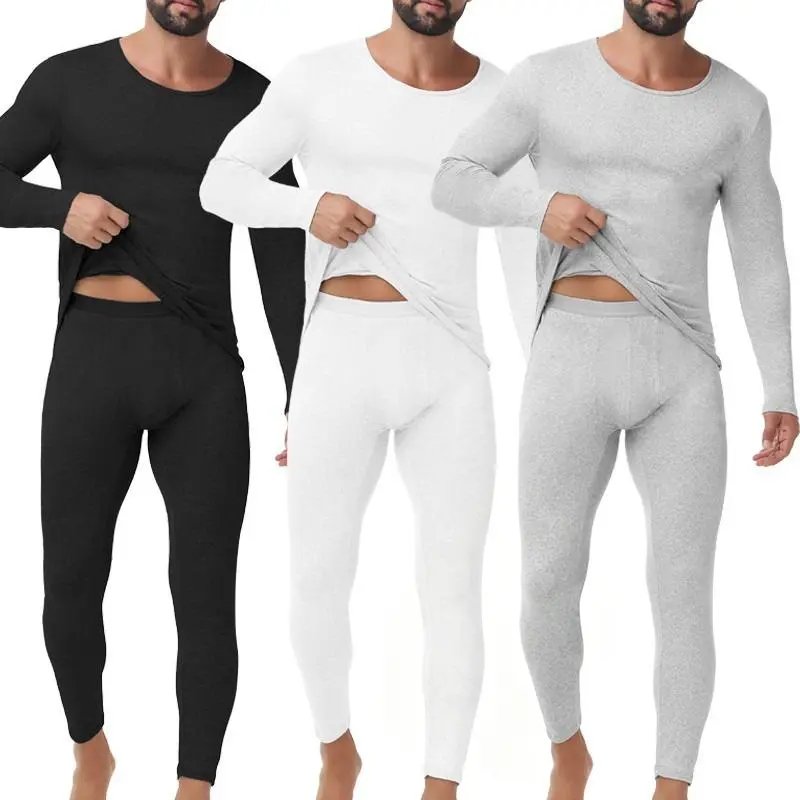 1/2 Pack Men Base Layer Breathable Lightweight Stretchy Thermal Underwear Long Johns Long Sleeve Set Fabric Menswear Outdoor Polyester Spandex Clothes Sports Plain Crewneck Grey