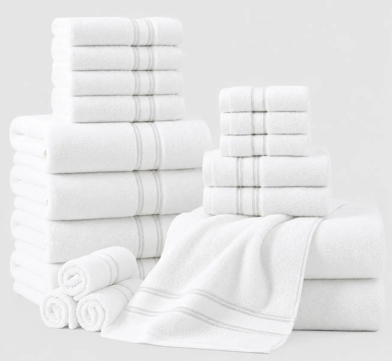 LANE LINEN Bath Towel Set 100% Cotton 18 Piece Soft Absorbent - White | Shower Towels - Generously Sized, Oversized & Roomy, Lightweight & Breathable, Fade-Resistant Color, Classic Terry Weave