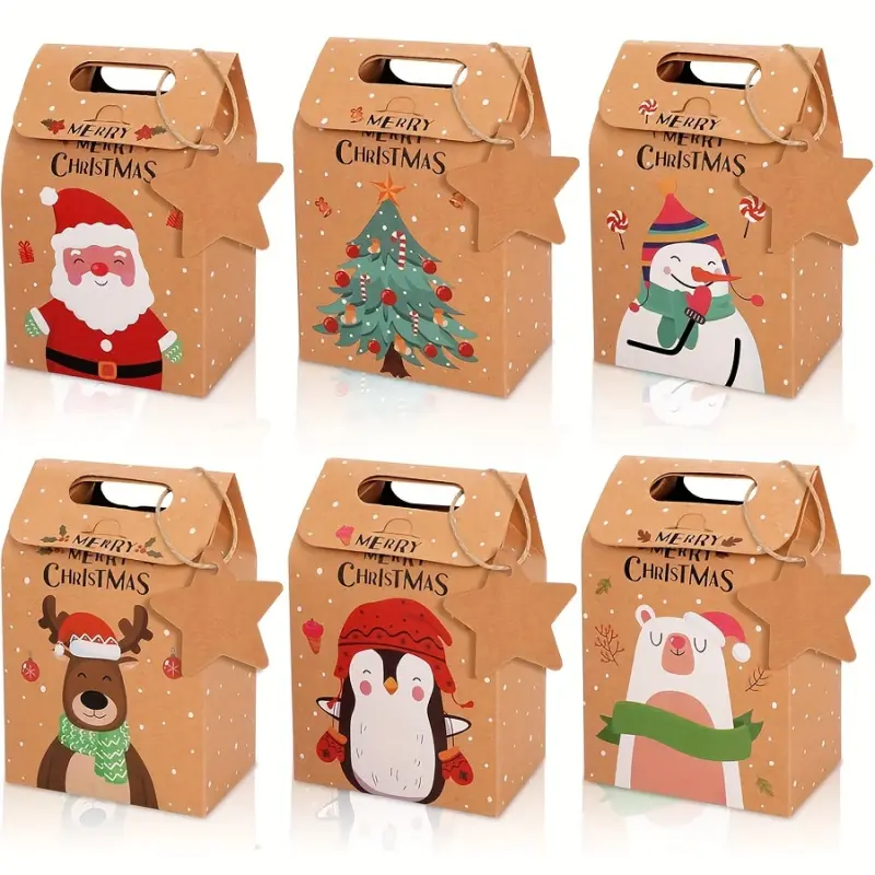 24/48pcs Christmas Party Gift Boxes, Merry Christmas Kraft Paper Gift Boxes, Santa Claus and Christmas Tree Design, Includes Paper Tags - Perfect Gifts, Party Favors, Gift Box Set, and Holiday Decoration Gift Boxes
