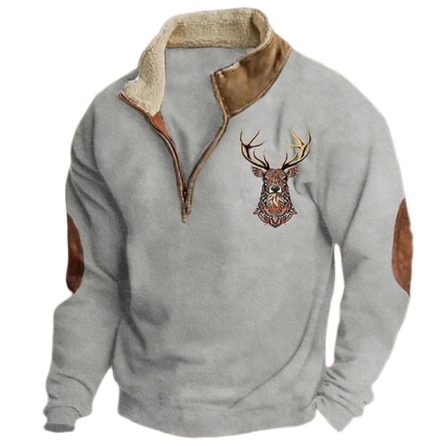 Retro Bull Head Half Zip Sweatshirt with Unique Design - Show your personality with this stylish retro style pullover,S,brown
