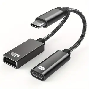 2024[2-in-1 USB-C Splitter] 2-in-1 USB-C Splitter |   OTG & Charging Cable with USB A Female Port - Compatible with Chromecast Google TV, iPad Pro & Type-C Devices, Supports PD Fast Charging2025