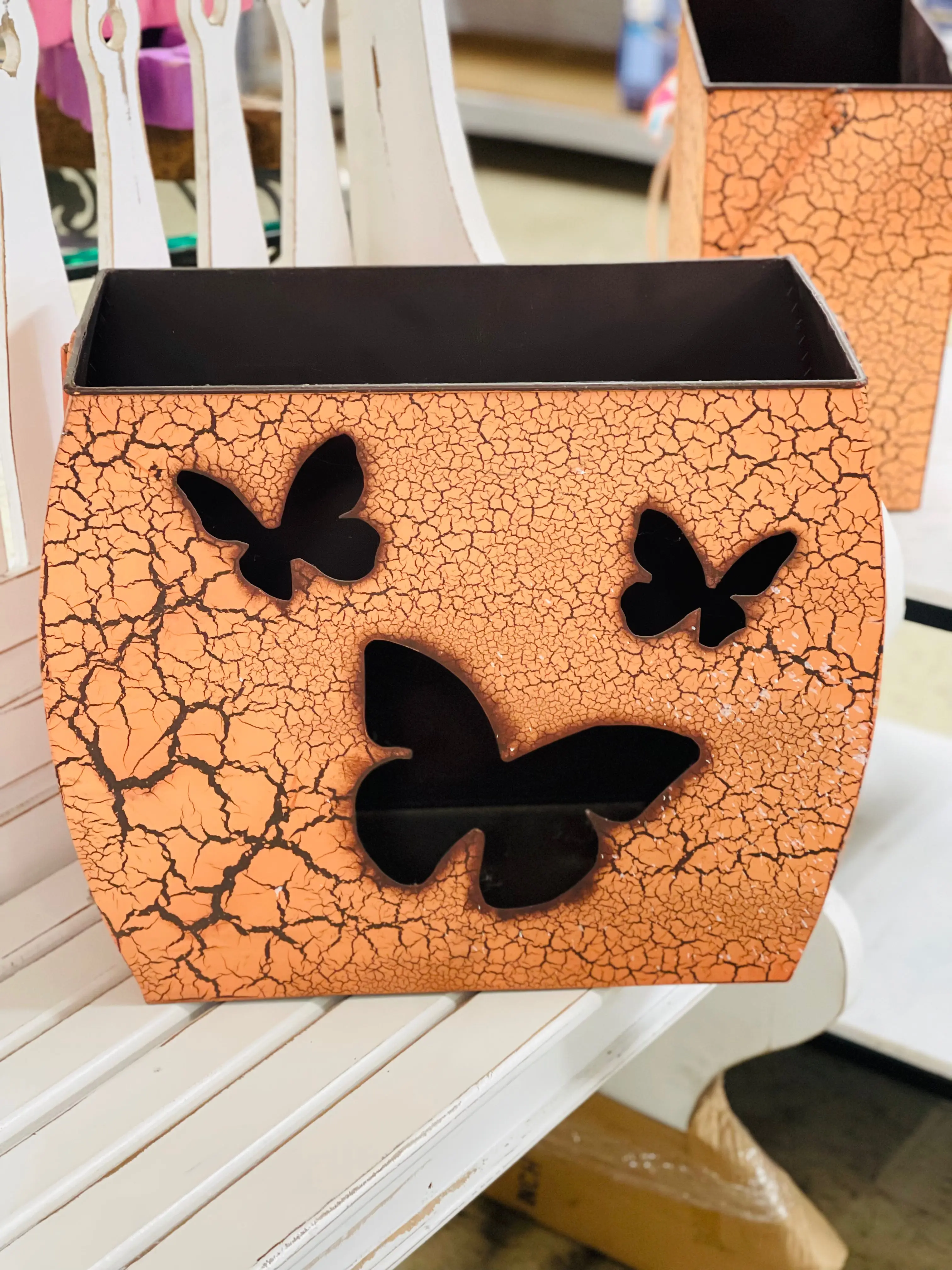 Orange Metal Butterfly Planter  Five Sizes