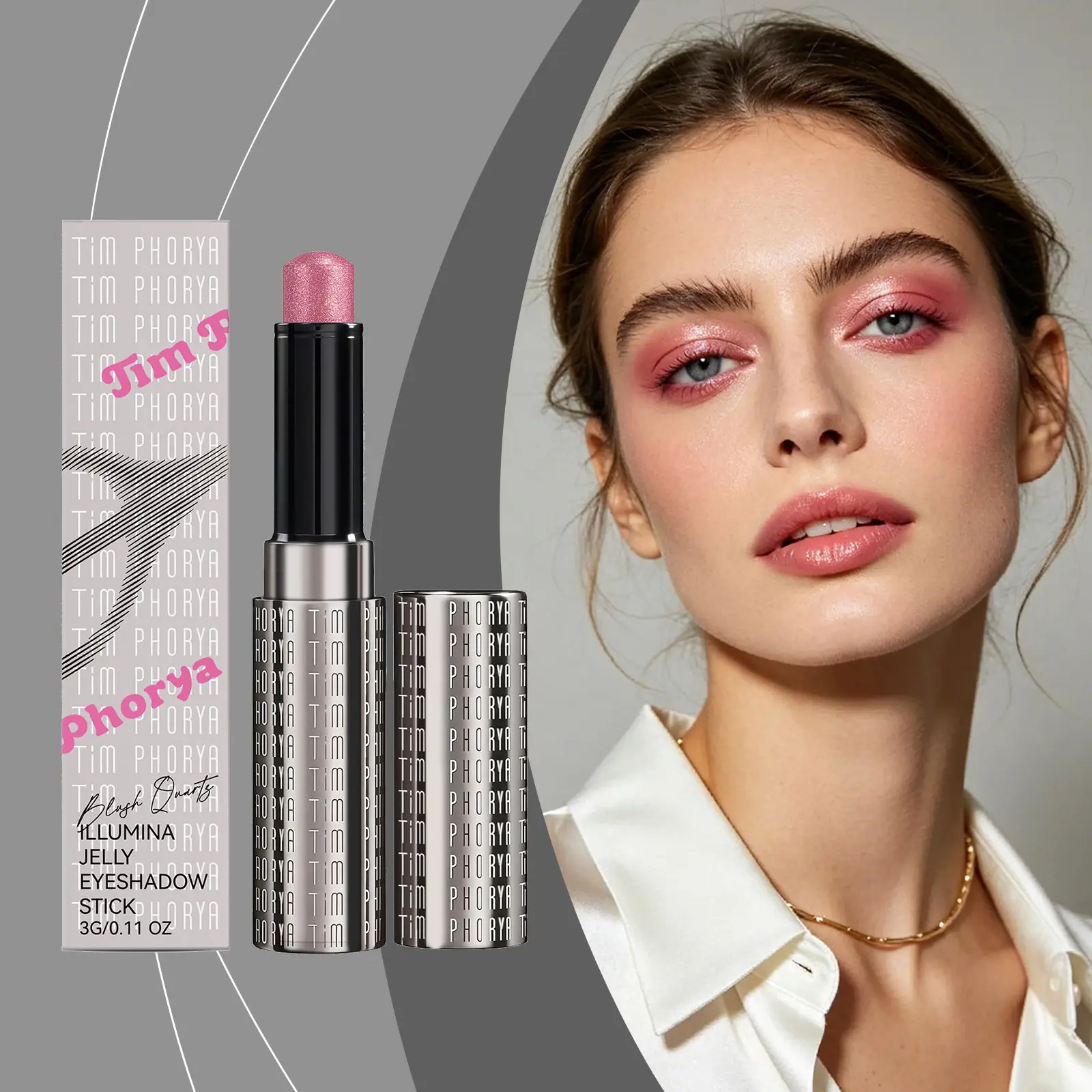 Shimmery Pink Glossy Jelly Eyeshadow Stick - Alcohol-Free Makeup Cosmetic, Dewy Sparkle, Glossy Shine, Multi-Shades, Smooth Long-Lasting Formula for Daily & Date Eye Highlight