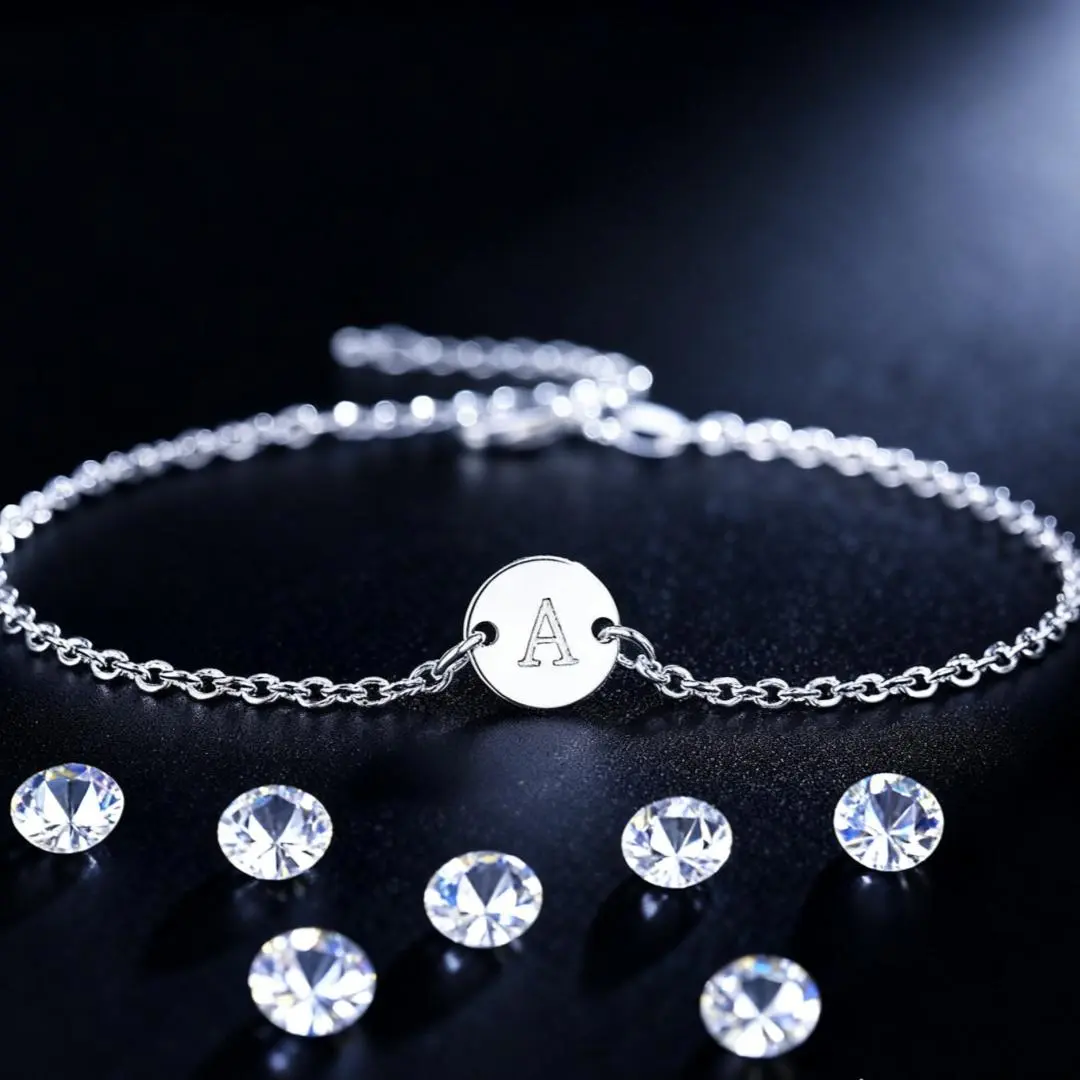 Women's 925 Sterling Silver Alphabet Letter A Chain Link Bracelet - Classy Fashion Jewelry for Adults, Wedding Gift, Streetwear Accessory, Alphabet Letters