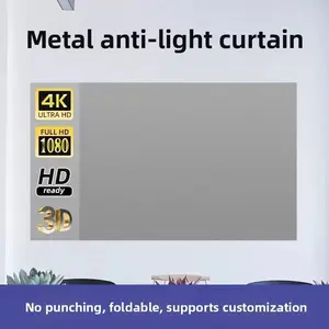 Foldable Portable Projector Screen Metal Anti-Light HD 100/120-inch Film with Self-Adhesive Backing No-Drill Movable Screen for Apartments & Dorm Rooms