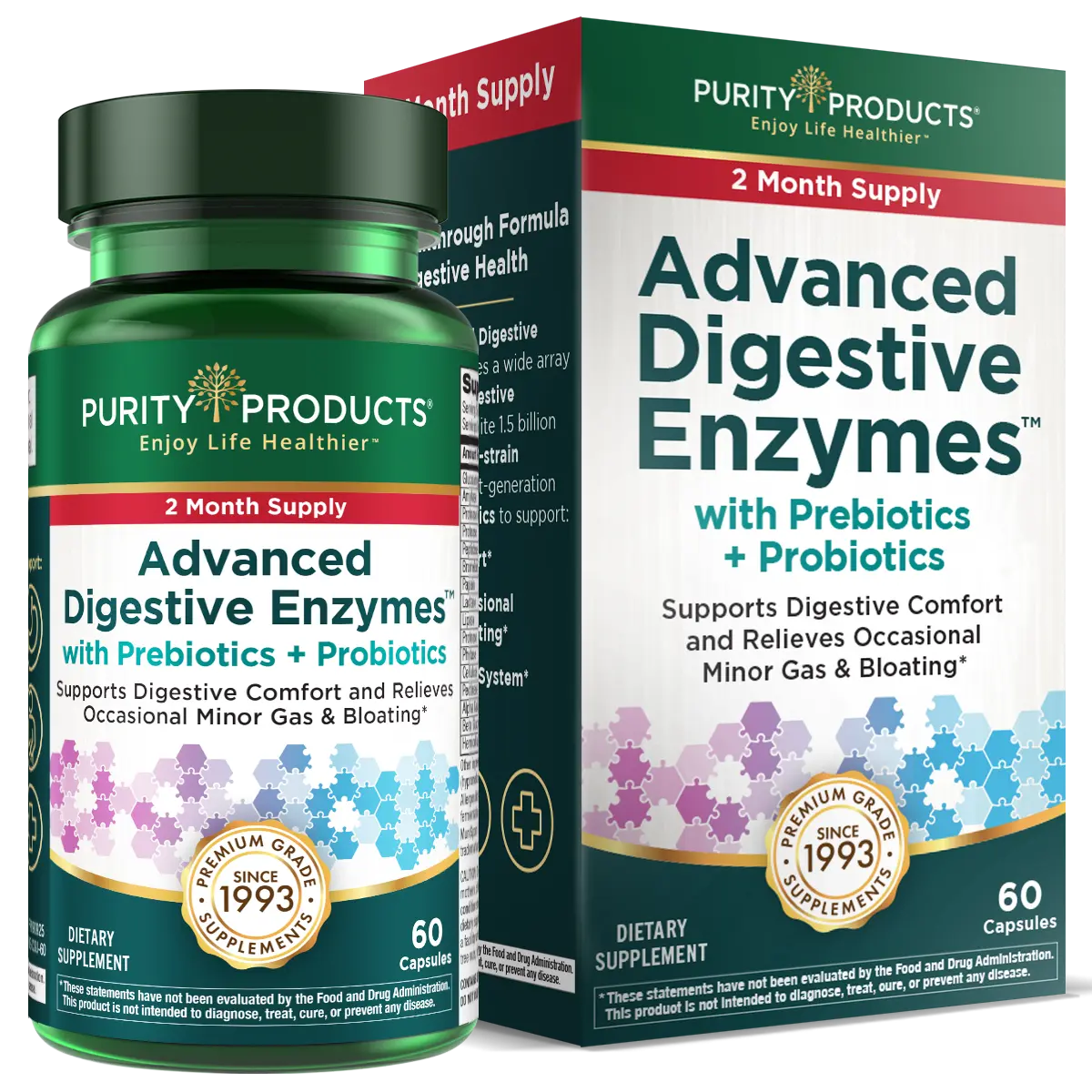 Advanced Digestive Enzymes with Probiotics & Prebiotics for Women & Men – Digestive Health Supplement for Bloating, Gas Relief & Gut Support – Plant-Based Enzymes + 1.5B CFUs - by Purity Products - 2 Month Supply - 60 Veggie Capsules
