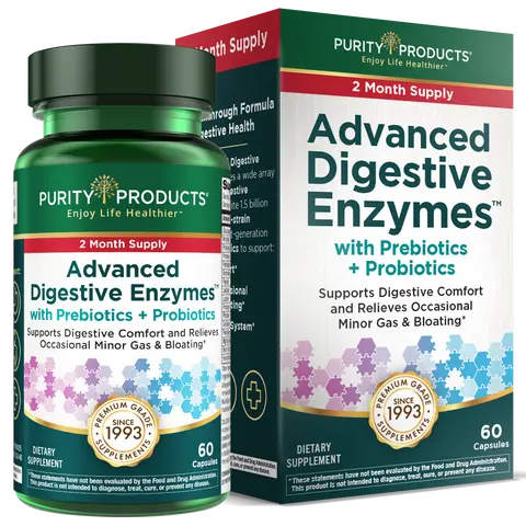 Advanced Digestive Enzymes Prebiotic, Probiotic, & Postbiotic Supplement by Purity Products - 1.5B CFUs, Plant-Based, Anti Bloat Digestive Nutritional Supplements for Bloated Stomach Relief, Gut Support - 60 Veggie Caps, 2-Month Supply