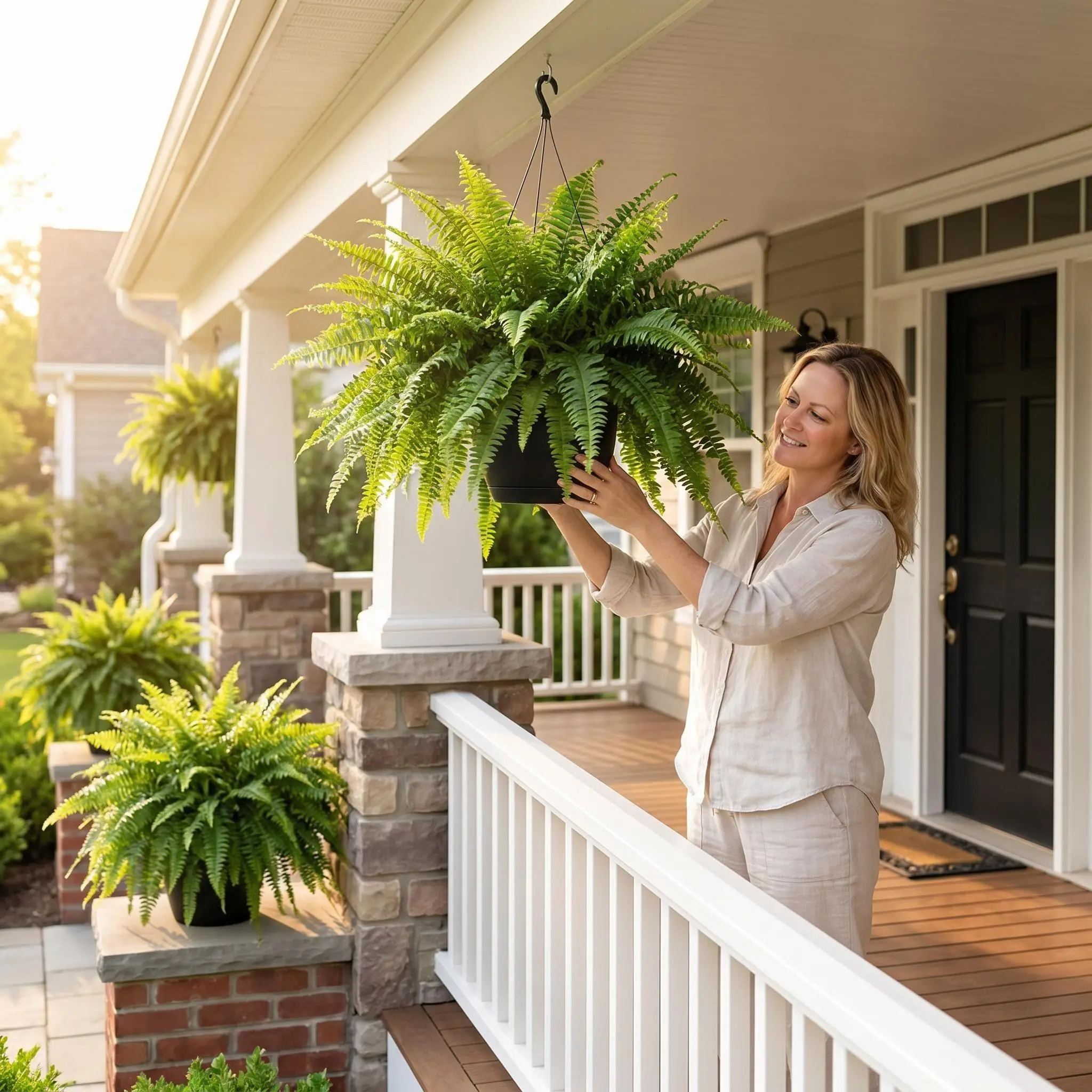 2-Pack 67cm Large UV-Resistant Synthetic Faux Boston Ferns - Durable, Realistic, Maintenance-Free Artificial Outdoor Greenery for Balcony, Patio Decor