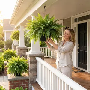 Outdoor Artificial Boston Fern, UV Resistant Fake Plant for Summer, Realistic & Maintenance Free, Faux Greenery for Patio Balcony Home Garden Decor