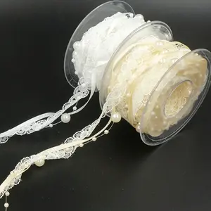 2pcs Bead Lace Ribbon, Decorative Ribbon, Elegant Floral Pattern Polyester Trim for Wedding and Birthday Decorations, DIY Craft Accessories, Wedding Accessories, Elegant Formal Lace