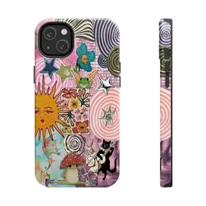 Whimsical Psychedelic Collage Phone Case – Trippy Sun, Mushrooms, Frogs & Funky Retro Vibes, Premium Case For iPhone 17 16 15 14 13 12 11 Pro Max Plus & Samsung S25 S24 S23 Ultra , Tough And Magsafe Phone Case