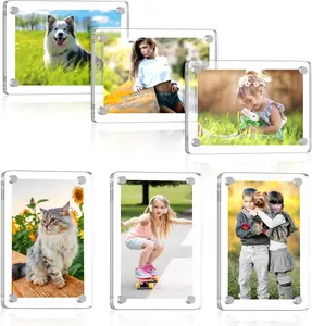 6 Pack Acrylic Fridge Magnetic Frame for Polaroid 2.36x3.67 In Mini Picture Frames for Fujifilm Instax Mini Double Sided Photo Refrigerator Magnet Clear Display Frame Ultra Clear Aurora Design