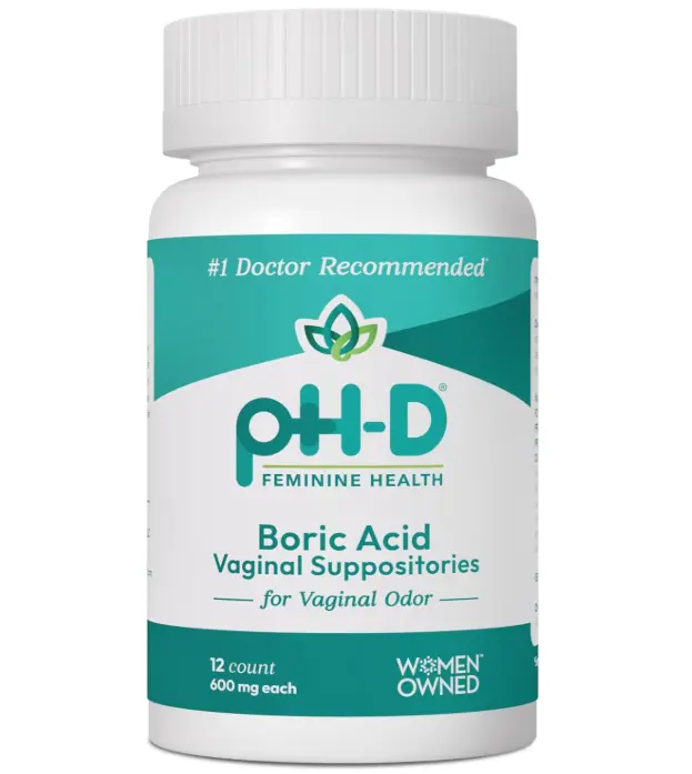 pH-D Feminine Health Boric Acid Suppositories for Women, 600 mg, 12 Count