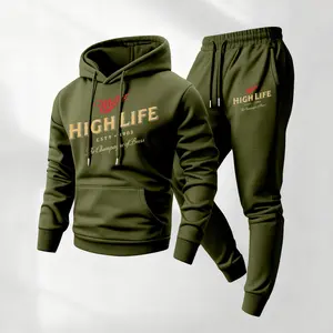 Men's printed hooded sweatshirt and drawstring sweatpants set, men's clothing, casual long-sleeved hooded jacket and trousers, suitable for autumn and winter wear, men's everyday casual wear, indoor and outdoor sportswear, tracksuit.