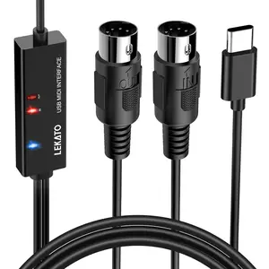 LEKATO MIDI Interface for PC Editing Recording Connecting Keyboard/Synthesizer, MIDI to USB C, Type-C MIDI Cable with Input & OutputProfessional Cord Windows/Mac Studio -6.5Ft