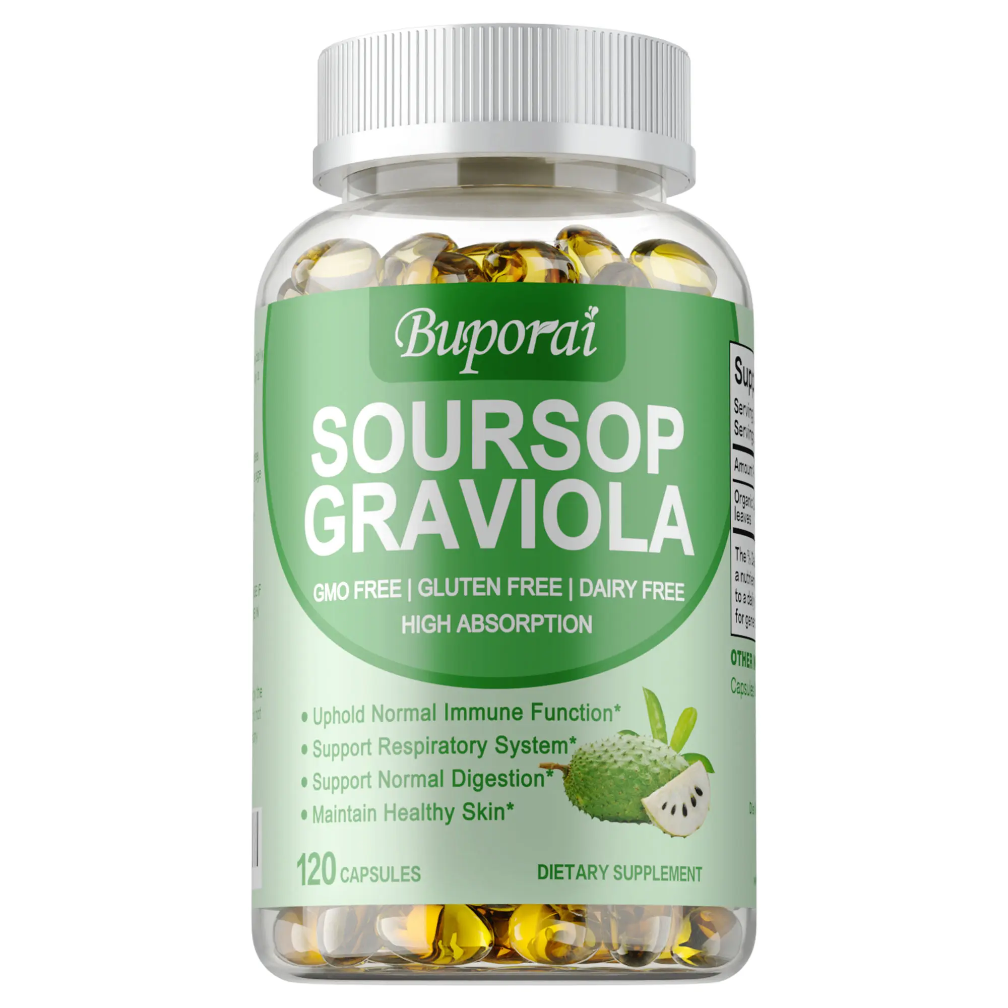 Soursop Dietary Supplement Capsules, 120 Count, Non-GMO Gluten-Free, Supports Respiratory Health, Digestive Health and Immunity, Gmo Free
