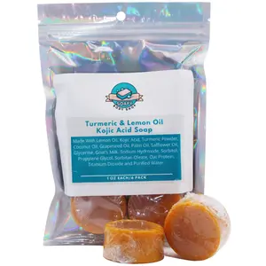 6 Pack Turmeric & Lemon Oil kojic Soaps, 1 Ounce Each Individually Wrapped, Turmeric Soap, Lemon Essential Oil For Face and Body