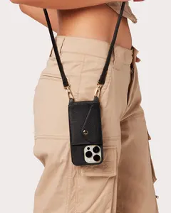 The Everly Black | Ultra-Durable Genuine Pebbled Leather iPhone Case Crossbody w/ Expanded Card Pocket - iPhone 17 Series In Stock