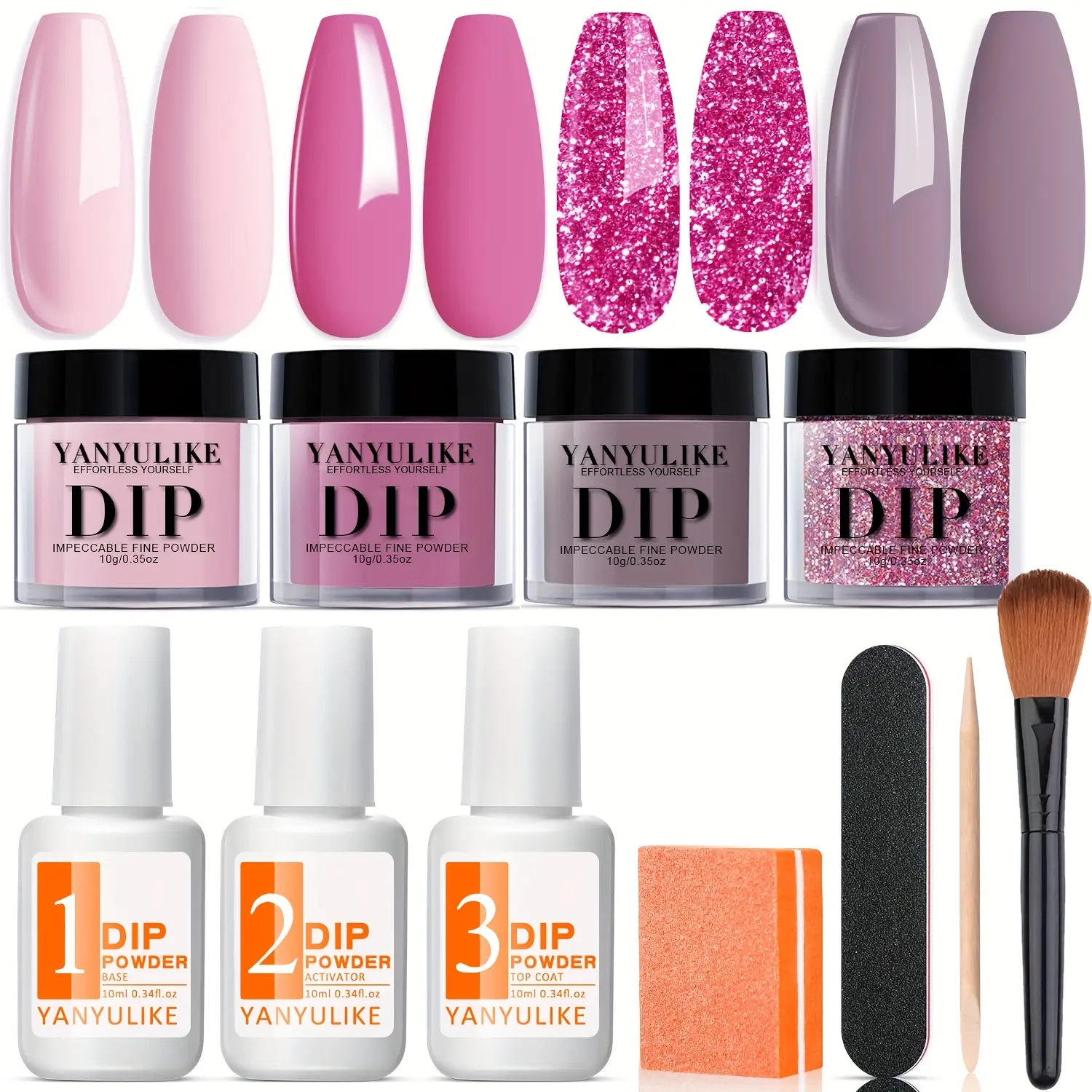 Nail Dip Powder Set, Featuring 4 Shades of Nude Pink Glitter, Complete with a Liquid System That Includes a 2-In-1 Base And Top Coat Activator, Perfect for Creating French Nail Art at Home Or in a Salon