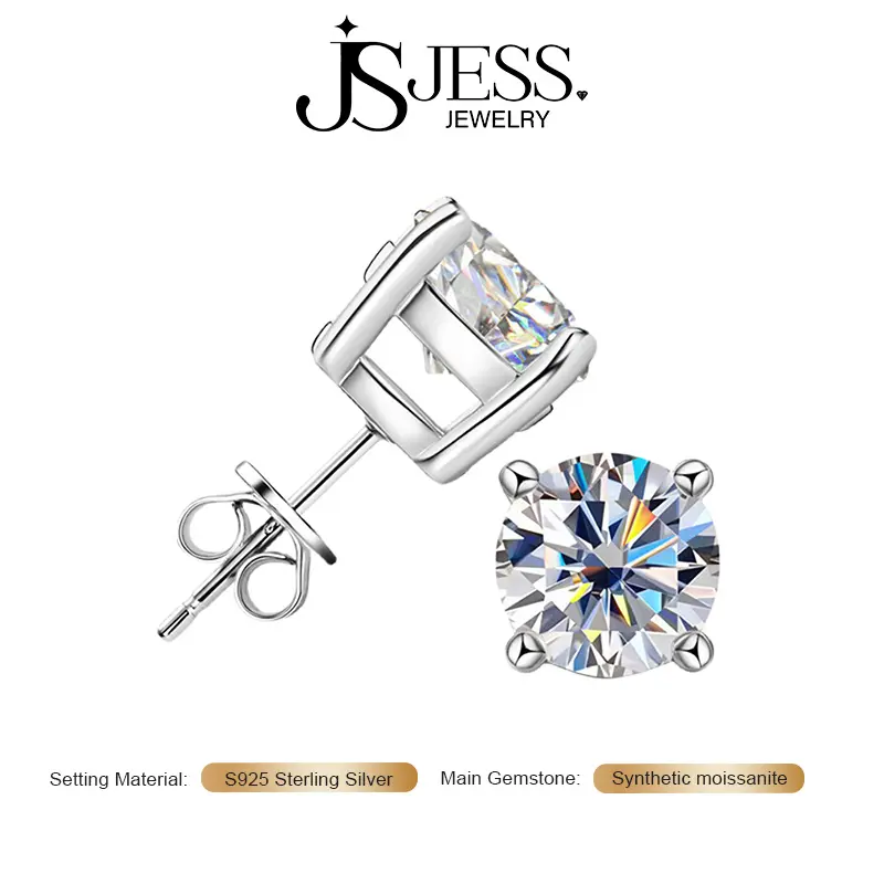 【Fou-Prons Studs】0.2-6CT 3-9mm Round Cut Moissanite D Color VVS1 Stud Earrings S925 Sterling Silver platinum plated Earring For Men Women Wedding Gift