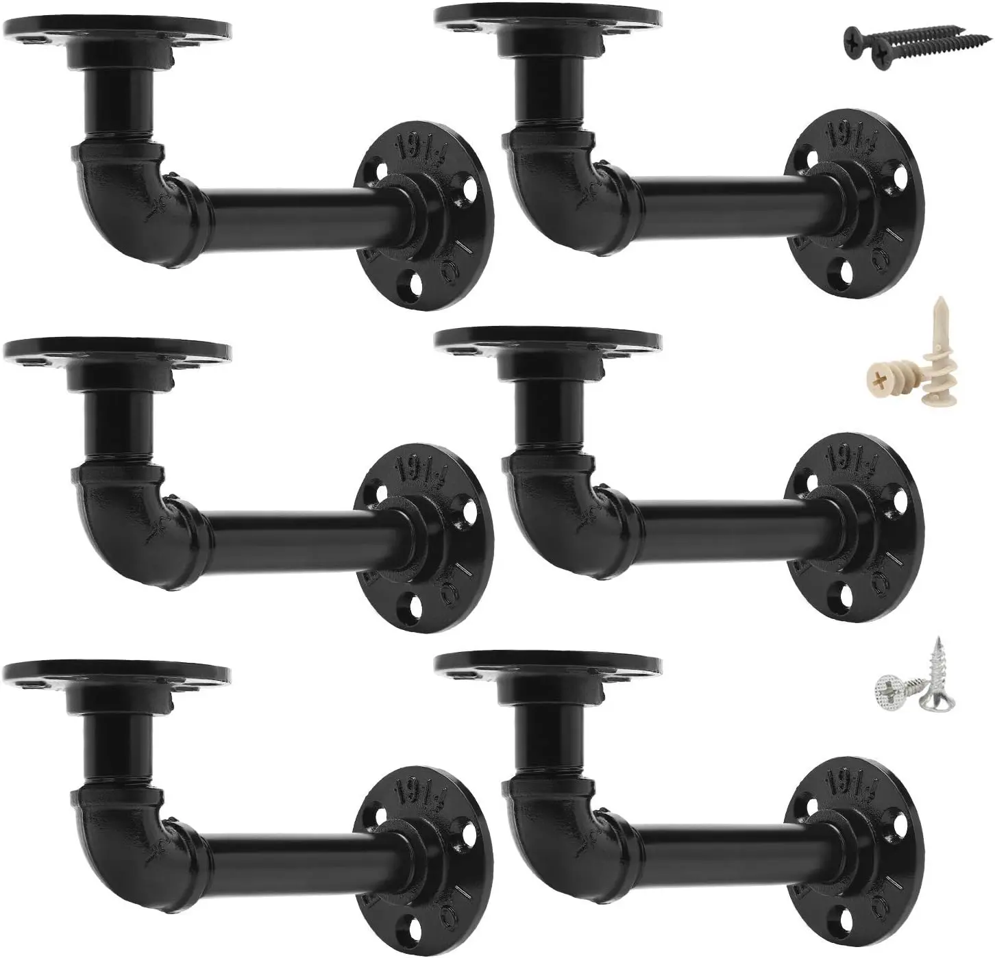 Pipe Shelf Brackets t of 6  Industrial Iron Shelf Brackets Pipe Shelving Brackets for Custom Floating Shelves DIY Rustic Shelves Brackets Hardware Included Black