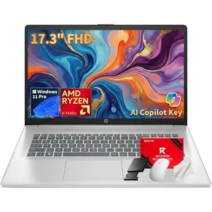 HP 17.3" FHD Business Laptop 2026, AMD Ryzen 5 7430U,  w/Redragon Bundle, Anti-Glare Display, Copilot Ready for Business, Full Numeric Keypad, Windows 11 Pro, Silver