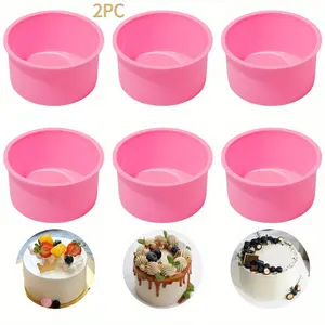 2 Pack 4 Inch Pink Silicone Cake Molds | Non Stick Round Reusable Baking Pans | Mini Cake Tin for Air Fryer & Oven | Cute Kitchen Gift for Home Bakers & Party Lovers